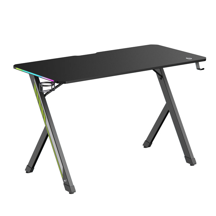 NanoRS gaming stol, crni, s držačem za slušalice i čašu, RGB pozadinsko osvjetljenje, max. 75 kg, dimenzije 1200 x 600 x 750 mm, RS102