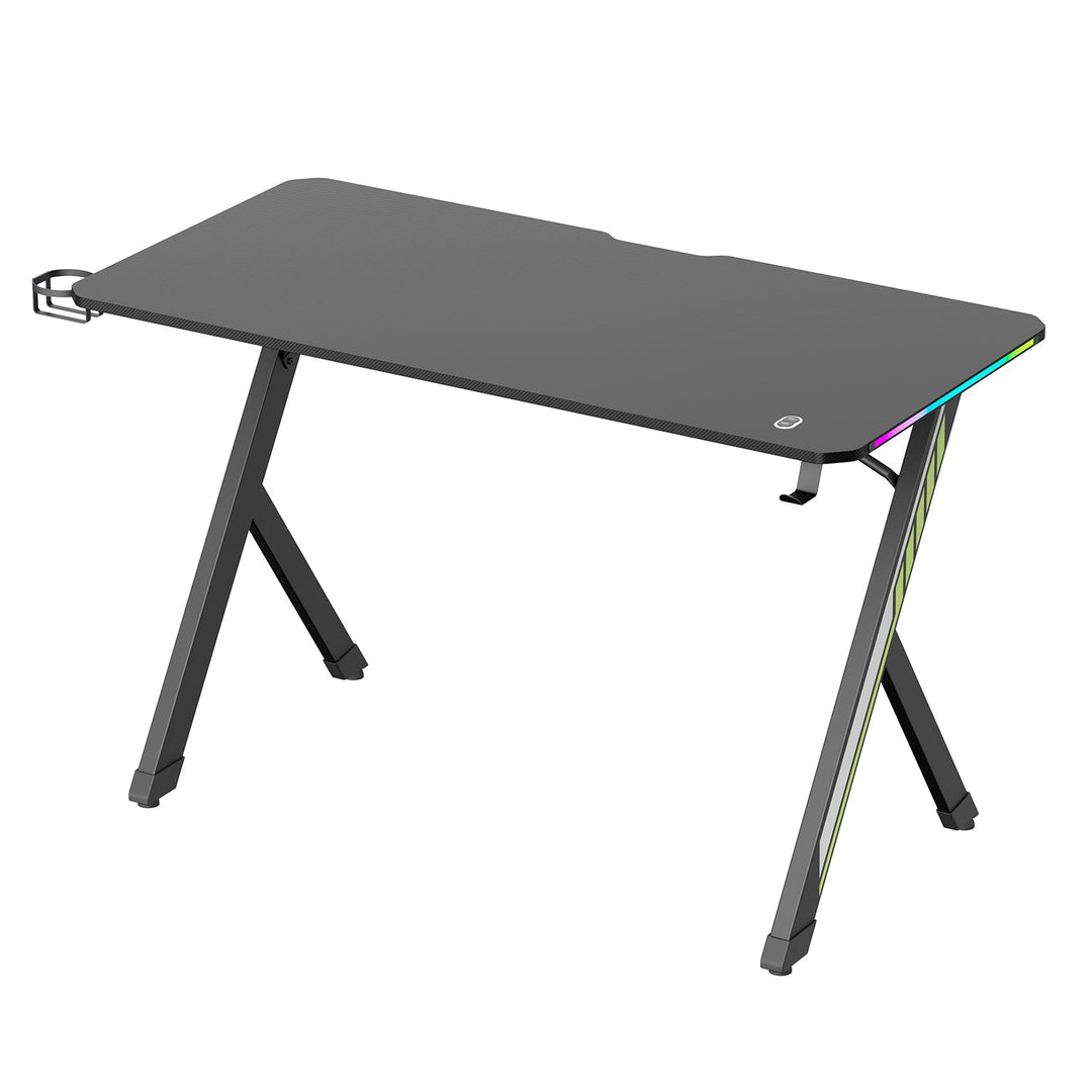 NanoRS gaming stol, crni, s držačem za slušalice i čašu, RGB pozadinsko osvjetljenje, max. 75 kg, dimenzije 1200 x 600 x 750 mm, RS102