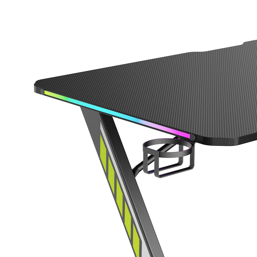 NanoRS gaming stol, crni, s držačem za slušalice i čašu, RGB pozadinsko osvjetljenje, max. 75 kg, dimenzije 1200 x 600 x 750 mm, RS102