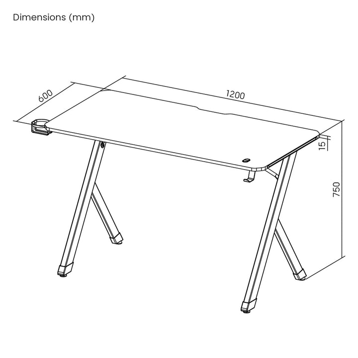 NanoRS gaming stol, crni, s držačem za slušalice i čašu, RGB pozadinsko osvjetljenje, max. 75 kg, dimenzije 1200 x 600 x 750 mm, RS102