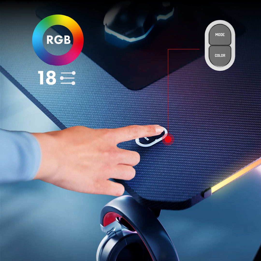NanoRS gaming stol, crni, s držačem za slušalice i čašu, RGB pozadinsko osvjetljenje, max. 75 kg, dimenzije 1200 x 600 x 750 mm, RS102
