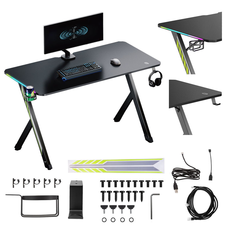 NanoRS gaming stol, crni, s držačem za slušalice i čašu, RGB pozadinsko osvjetljenje, max. 75 kg, dimenzije 1200 x 600 x 750 mm, RS102