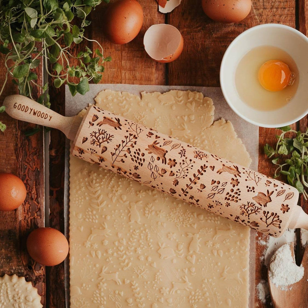 Goody Woody gravirani valjak za tijesto, 46 cm, bukovo drvo, dizajn zeca
