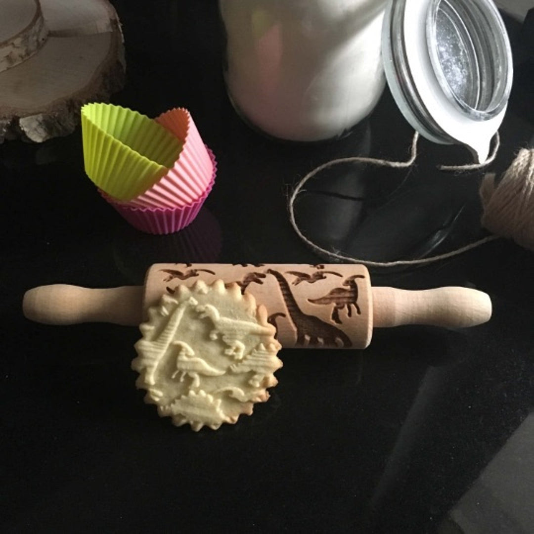 Goody Woody gravirani valjak za valjanje, 23,5 cm, bukovo drvo, dizajn dinosaura