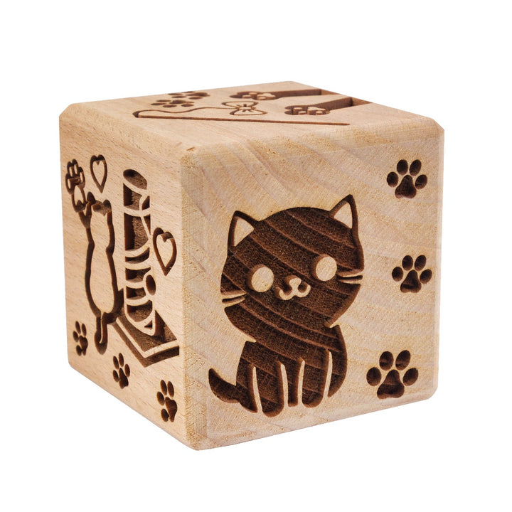 Goody Woody gravirani kockasti podmetač za tortu, 6 cm, bukovica, 6 dizajna, mačke