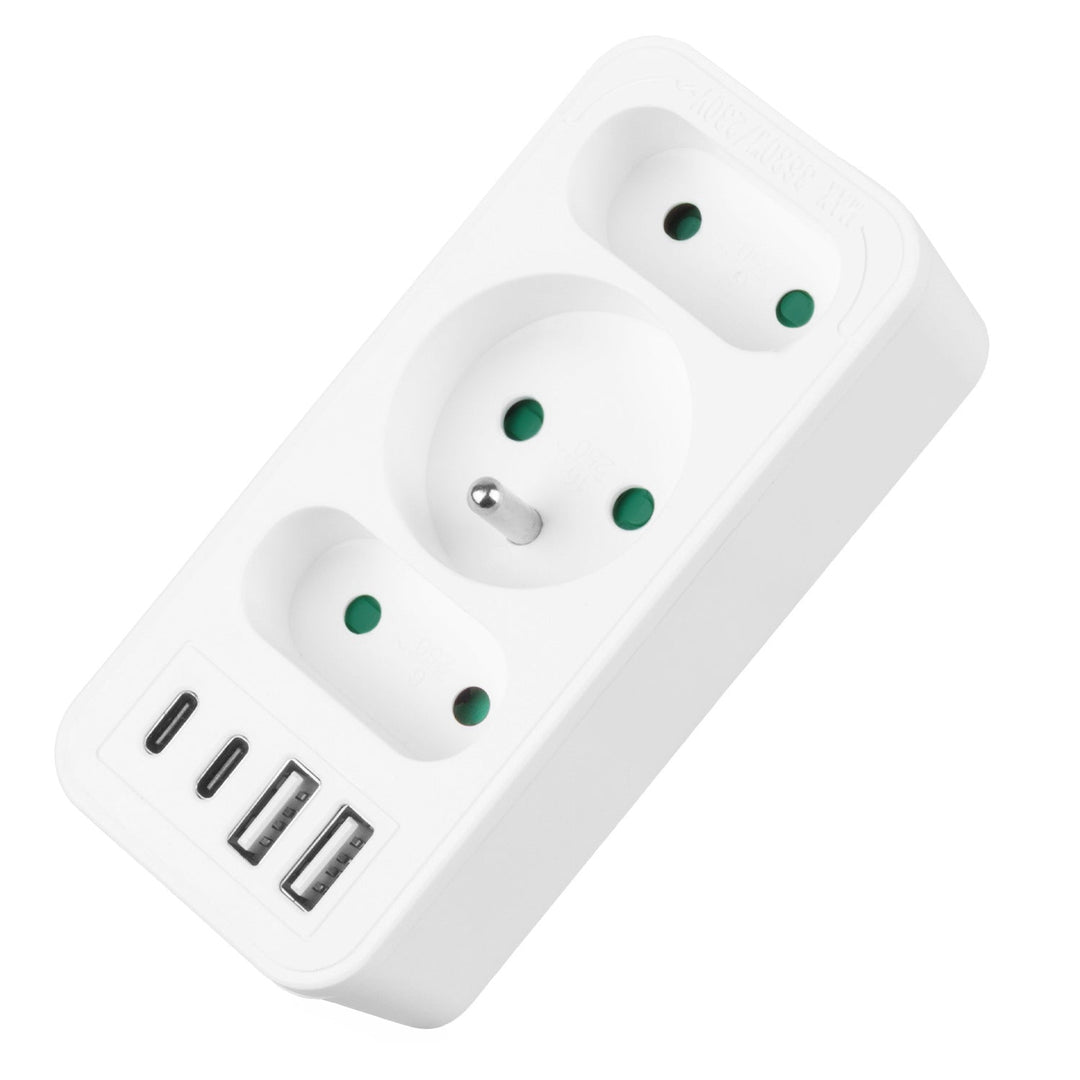 Maclean x3 utičnica + 4xUSB, razdjelnik s 3 utičnice, 2xUSB A, 2xUSB C PD 20W, 1x16A + 2x6A, MCE248 F/W