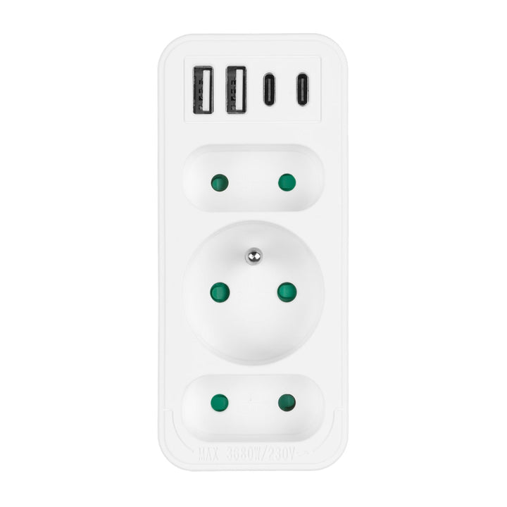Maclean x3 utičnica + 4xUSB, razdjelnik s 3 utičnice, 2xUSB A, 2xUSB C PD 20W, 1x16A + 2x6A, MCE248 F/W