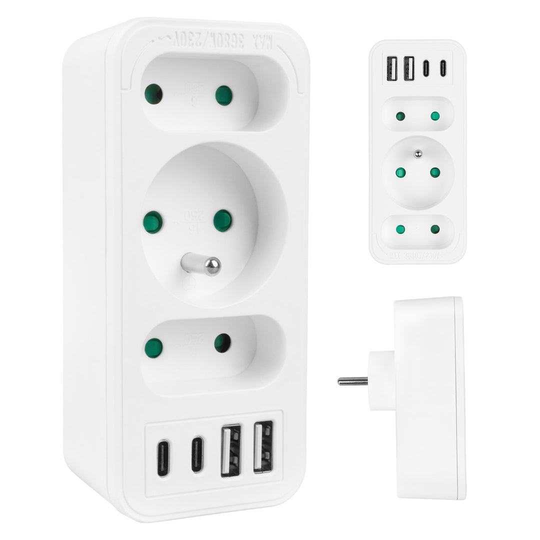 Maclean x3 utičnica + 4xUSB, razdjelnik s 3 utičnice, 2xUSB A, 2xUSB C PD 20W, 1x16A + 2x6A, MCE248 F/W