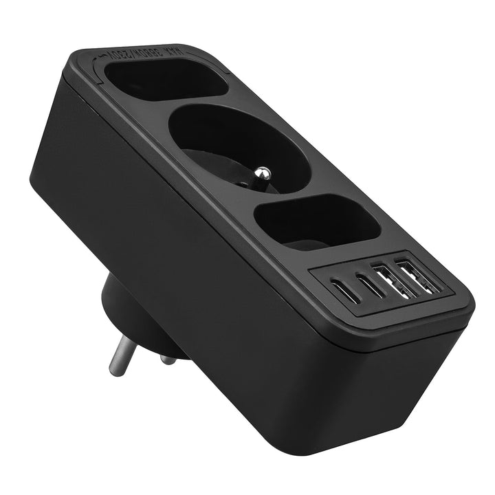 Maclean električna utičnica x3 + 4xUSB, razdjelnik s 3 utičnice, 2xUSB A, 2xUSB C PD 20W, 1x16A + 2x6A, MCE248 F/B