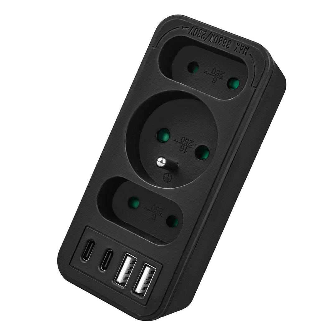 Maclean električna utičnica x3 + 4xUSB, razdjelnik s 3 utičnice, 2xUSB A, 2xUSB C PD 20W, 1x16A + 2x6A, MCE248 F/B