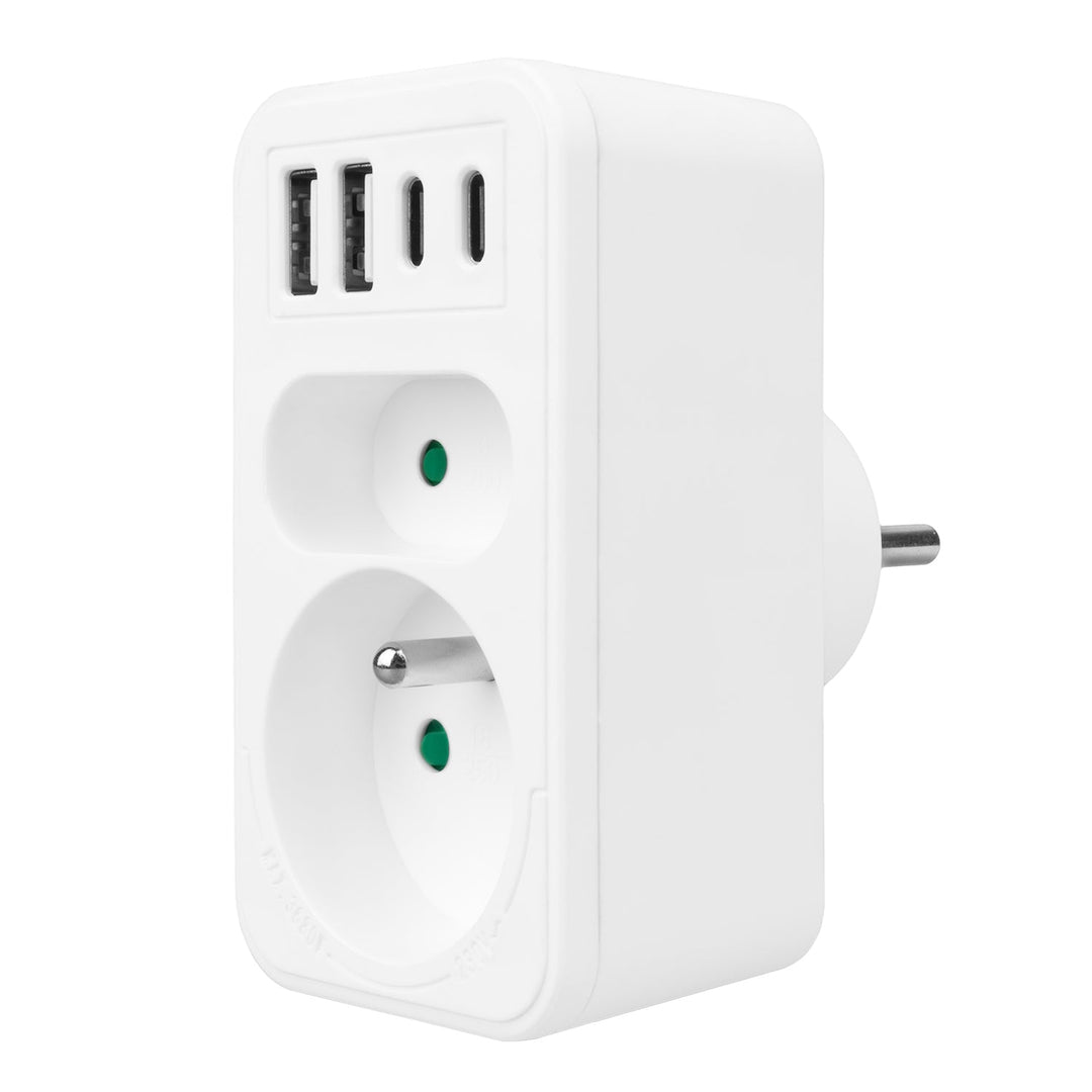Maclean x2 utičnica s pojačanjem + 4xUSB, razdjelnik s 2 utičnice, 2xUSB A, 2xUSB C PD 20W, 1x16A + 1x6A, MCE249 F/W