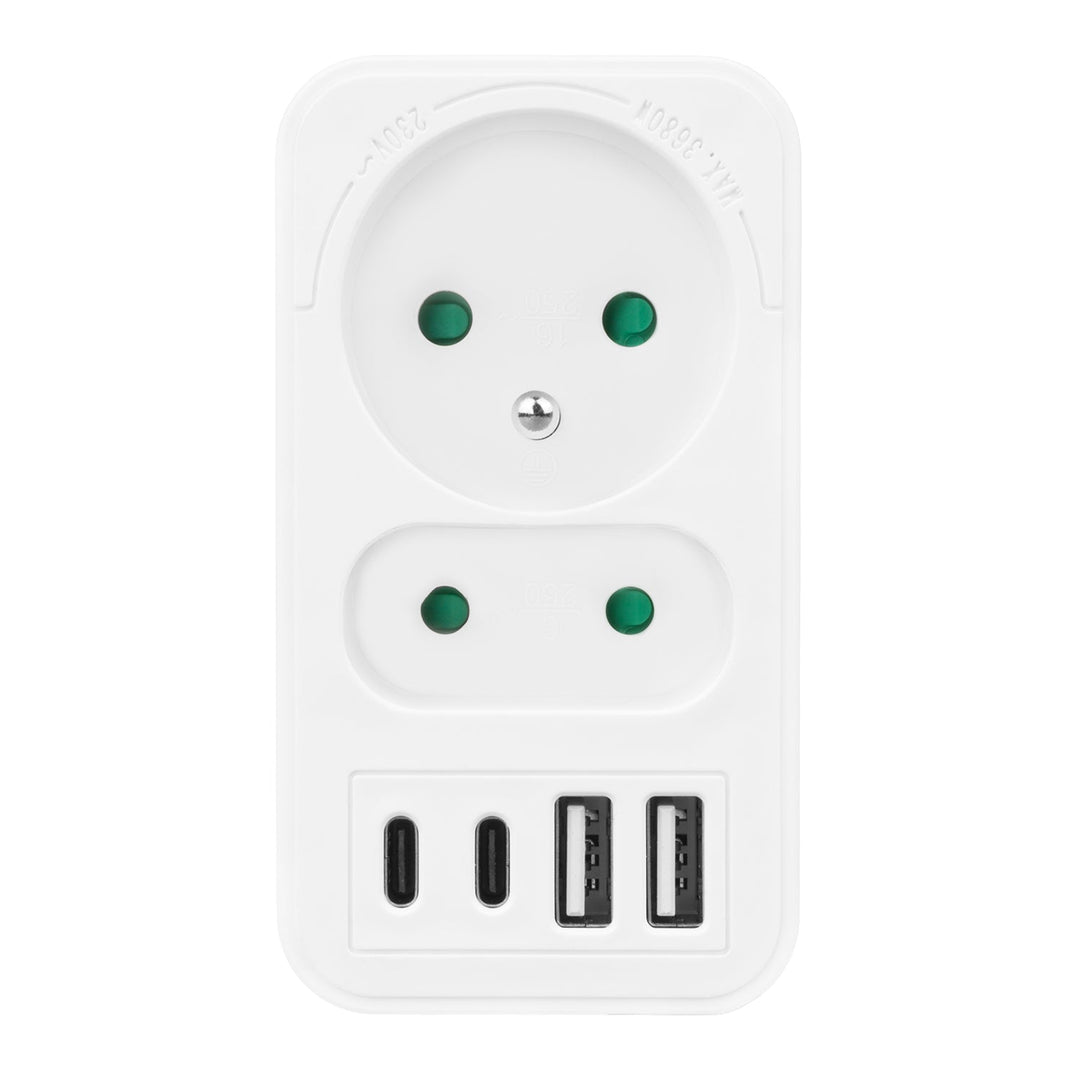 Maclean x2 utičnica s pojačanjem + 4xUSB, razdjelnik s 2 utičnice, 2xUSB A, 2xUSB C PD 20W, 1x16A + 1x6A, MCE249 F/W