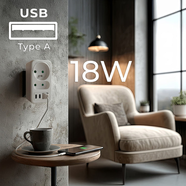 Maclean x2 utičnica s pojačanjem + 4xUSB, razdjelnik s 2 utičnice, 2xUSB A, 2xUSB C PD 20W, 1x16A + 1x6A, MCE249 F/W