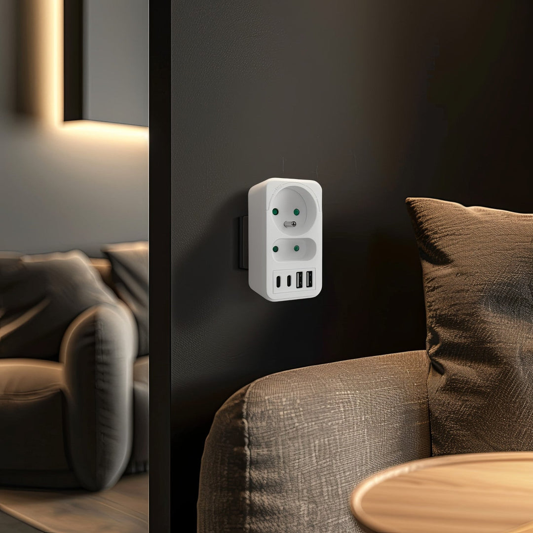 Maclean x2 utičnica s pojačanjem + 4xUSB, razdjelnik s 2 utičnice, 2xUSB A, 2xUSB C PD 20W, 1x16A + 1x6A, MCE249 F/W