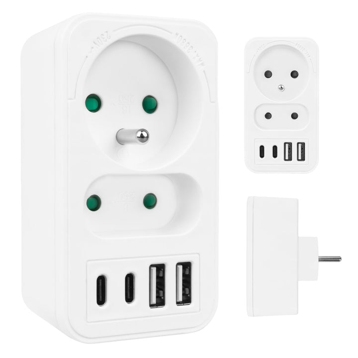 Maclean x2 utičnica s pojačanjem + 4xUSB, razdjelnik s 2 utičnice, 2xUSB A, 2xUSB C PD 20W, 1x16A + 1x6A, MCE249 F/W