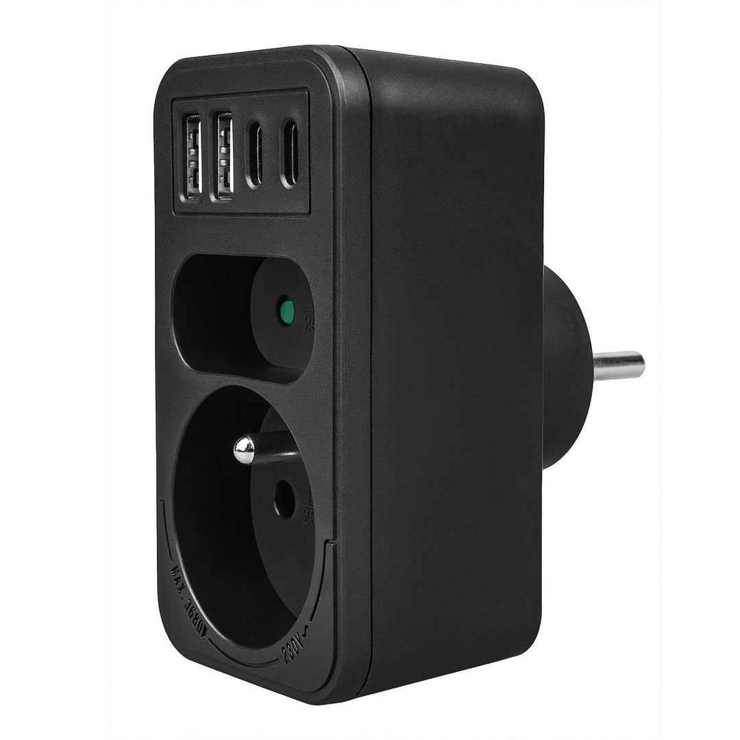 Maclean električna utičnica x2 + 4xUSB, razdjelnik s 2 utičnice, 2xUSB A, 2xUSB C PD 20W, 1x16A + 1x6A, MCE249 F/B