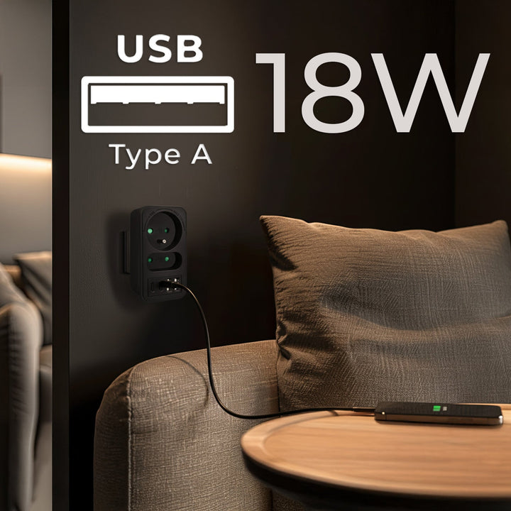 Maclean električna utičnica x2 + 4xUSB, razdjelnik s 2 utičnice, 2xUSB A, 2xUSB C PD 20W, 1x16A + 1x6A, MCE249 F/B