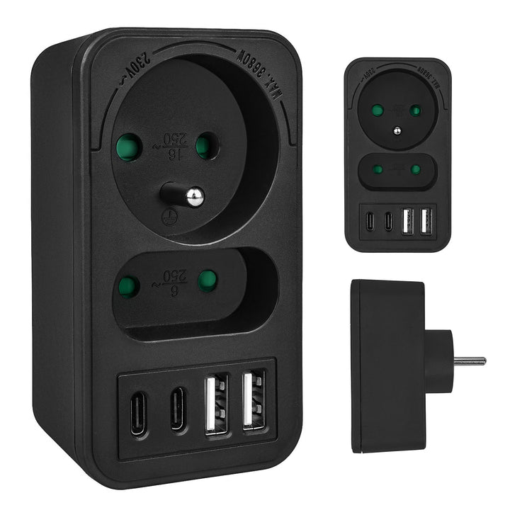 Maclean električna utičnica x2 + 4xUSB, razdjelnik s 2 utičnice, 2xUSB A, 2xUSB C PD 20W, 1x16A + 1x6A, MCE249 F/B
