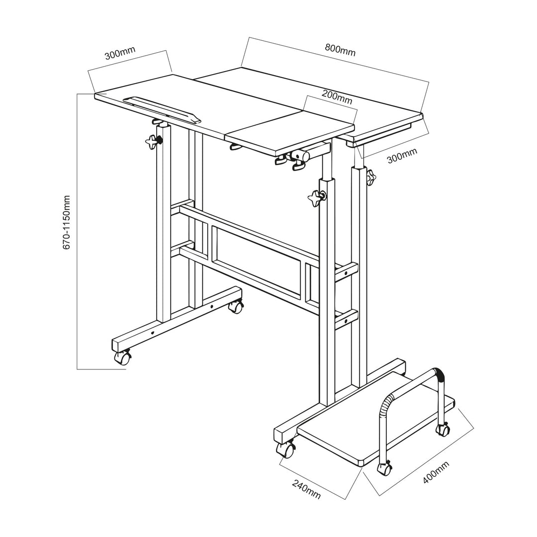 Maclean prijenosni stol za laptop, crni, ploča stola 80x60 cm, max. 50 kg, podesiva visina 67-115 cm, MC-124 B