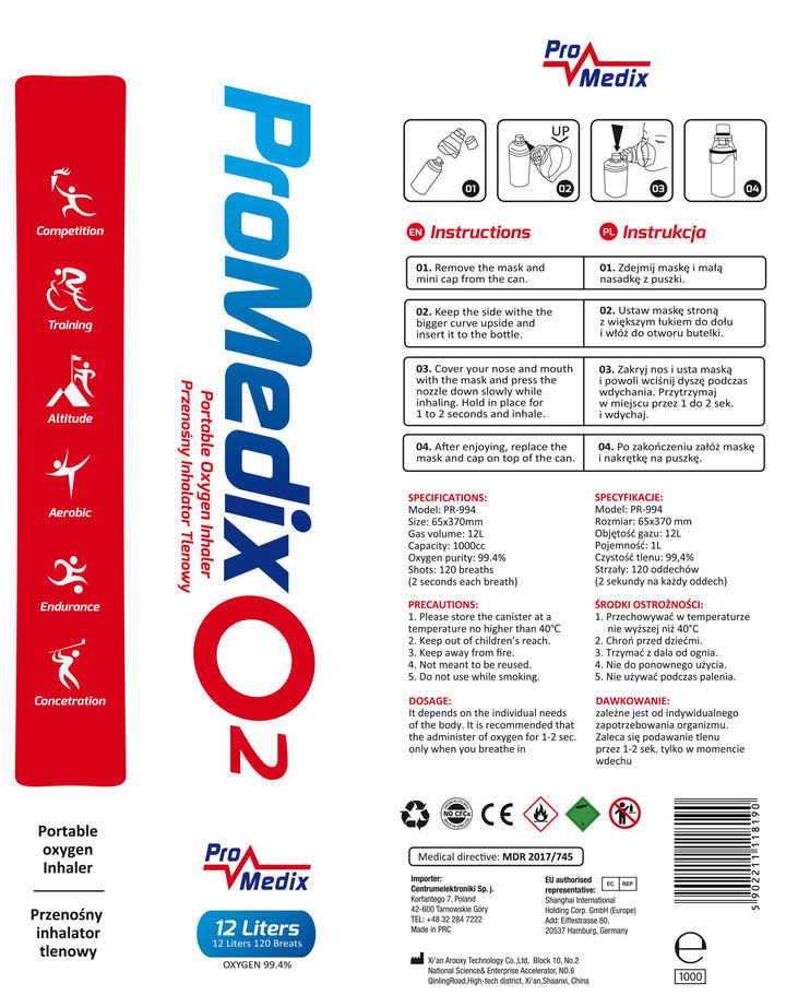 Promedix 12L prijenosni inhalator kisika u limenci, 99,4%, PR-994, 16 komada