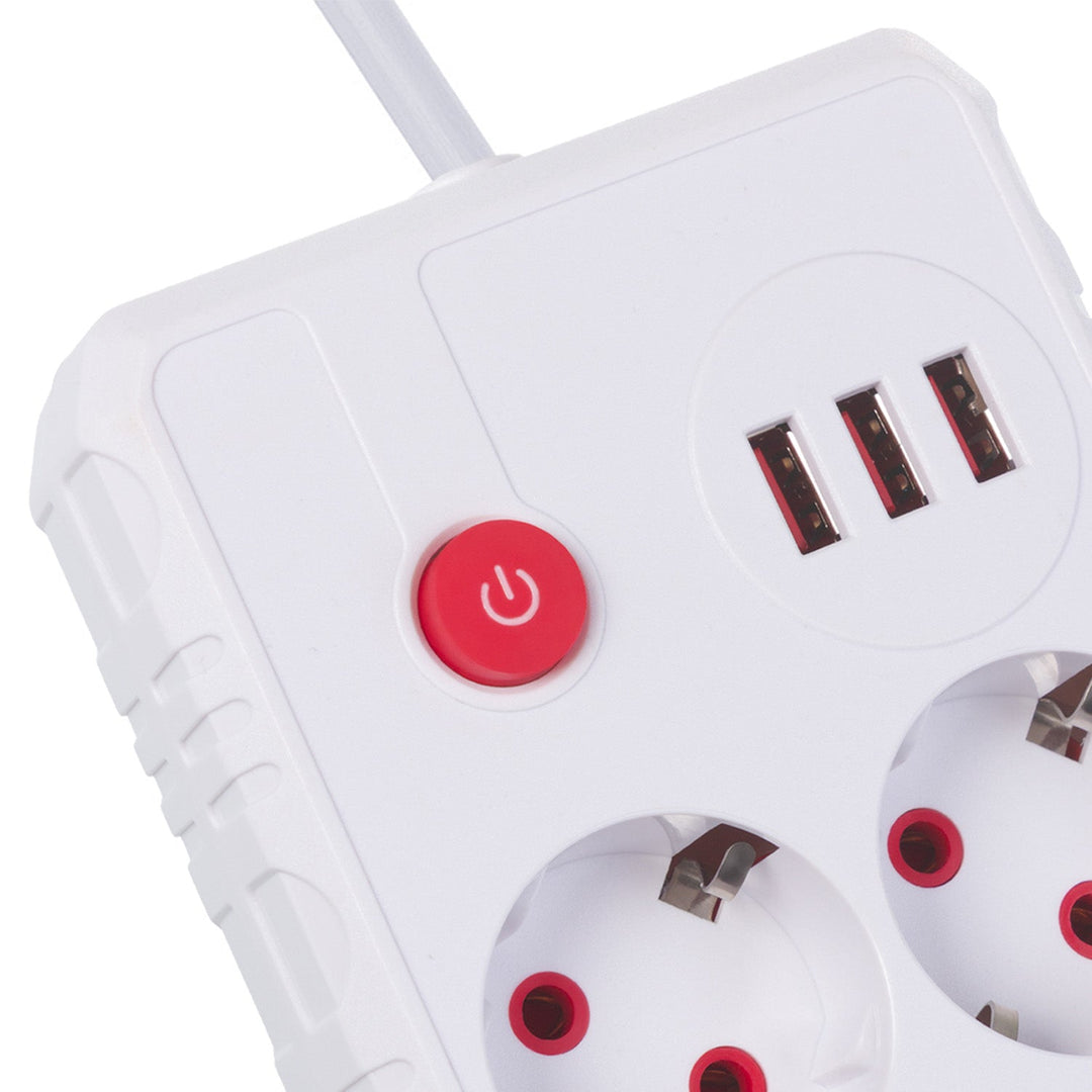 Maclean produžni kabel s 2 utičnice + 3xUSB, 110-240V AC 50/60Hz, 2.1A max 2500W, 1.5m, bijeli, MCE387 W