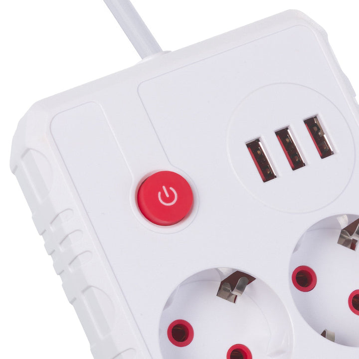 Maclean produžni kabel s 2 utičnice + 3xUSB, 110-240V AC 50/60Hz, 2.1A max 2500W, 1.5m, bijeli, MCE387 W