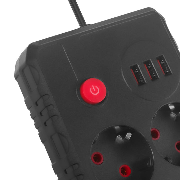 Maclean produžni kabel s 2 utičnice + 3xUSB, 110-240V AC 50/60Hz, 2.1A max 2500W, 1.5m, crni, MCE387 B