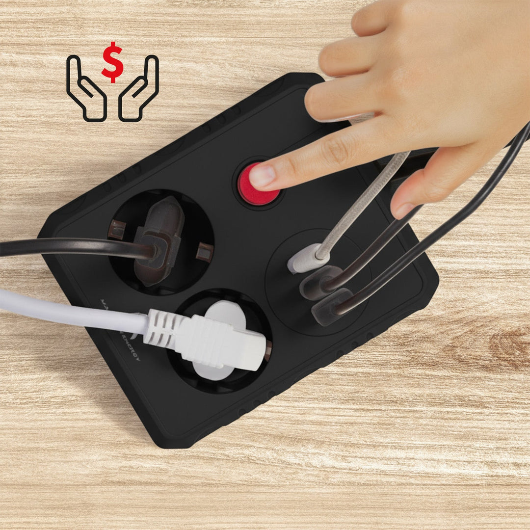 Maclean produžni kabel s 2 utičnice + 3xUSB, 110-240V AC 50/60Hz, 2.1A max 2500W, 1.5m, crni, MCE387 B