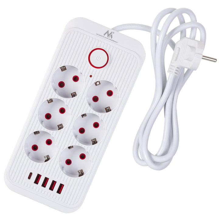 Maclean produžni kabel s 6 utičnica + 4 USB priključka, 110-240 V AC 50/60 Hz, 2,1 A max 2500 W, 1,5 m, bijeli, MCE389 W