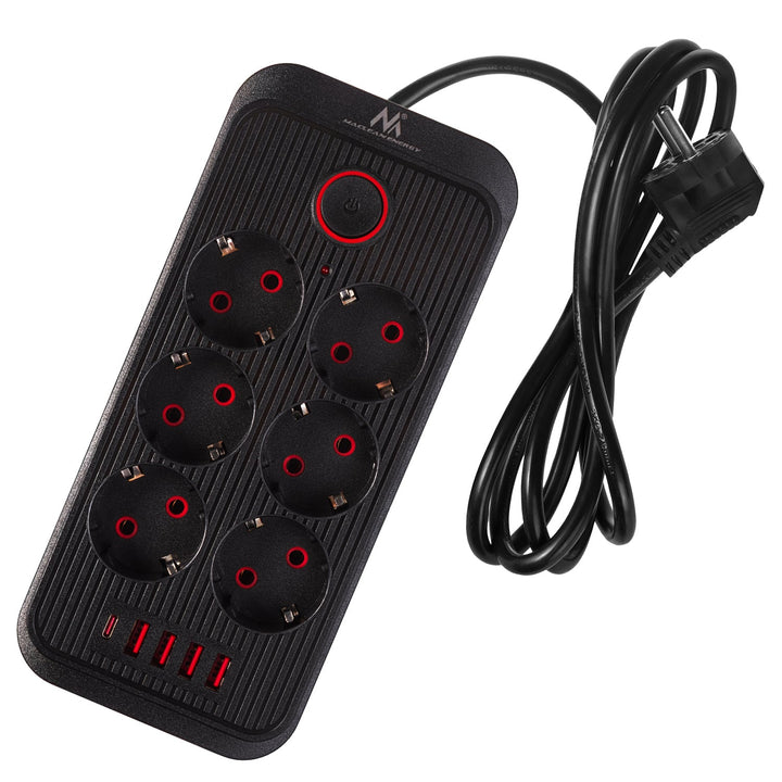 Maclean produžni kabel s 6 utičnica + 4 USB priključka, 110-240 V AC 50/60 Hz, 2,1 A max 2500 W, 1,5 m, crni, MCE389 B