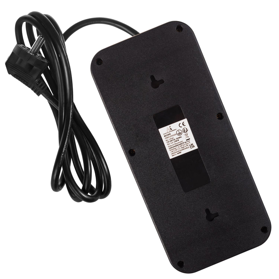 Maclean produžni kabel s 6 utičnica + 4 USB priključka, 110-240 V AC 50/60 Hz, 2,1 A max 2500 W, 1,5 m, crni, MCE389 B