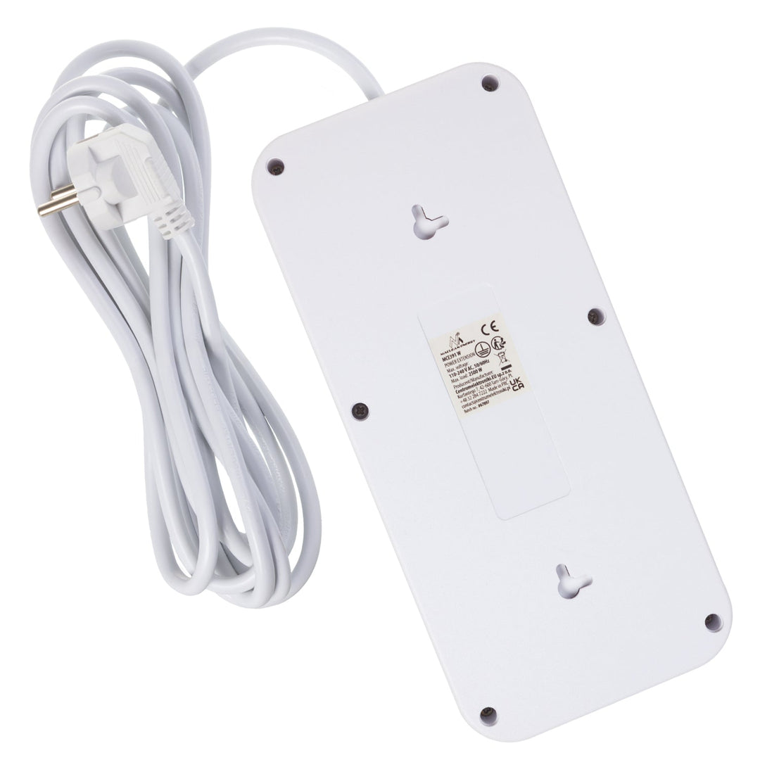 Maclean produžni kabel s 6 utičnica + 4xUSB, 110-240V AC 50/60Hz, 2.1A max 2500W, 3m, bijeli, MCE391 W