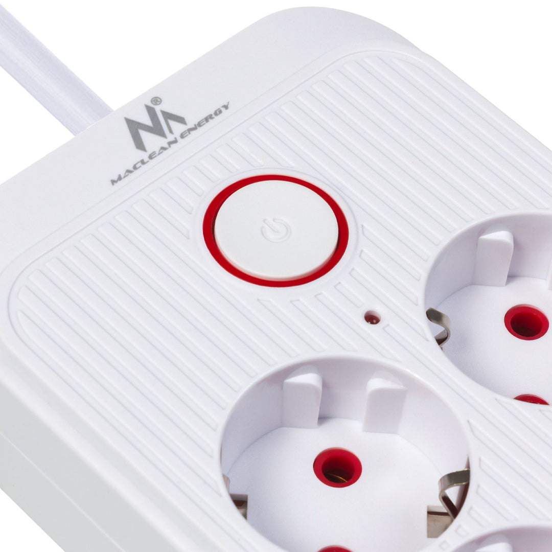 Maclean produžni kabel s 6 utičnica + 4xUSB, 110-240V AC 50/60Hz, 2.1A max 2500W, 3m, bijeli, MCE391 W