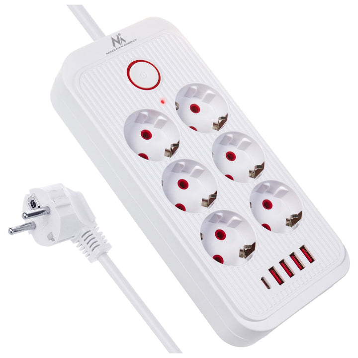 Maclean produžni kabel s 6 utičnica + 4xUSB, 110-240V AC 50/60Hz, 2.1A max 2500W, 3m, bijeli, MCE391 W