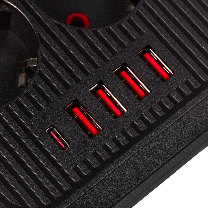 Maclean produžni kabel s 6 utičnica + 4 USB priključka, 110-240V AC 50/60Hz, 2,1A max 2500W, 3m, crni, MCE391 B