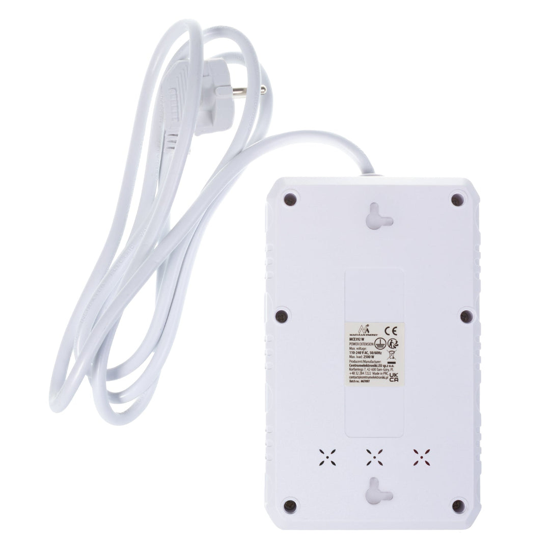 Maclean produžni kabel s 4 utičnice + 3xUSB, 110-240V AC 50/60Hz, 2.1A max 2500W, 1.5m, bijeli, MCE392 W