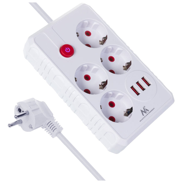 Maclean produžni kabel s 4 utičnice + 3xUSB, 110-240V AC 50/60Hz, 2.1A max 2500W, 1.5m, bijeli, MCE392 W