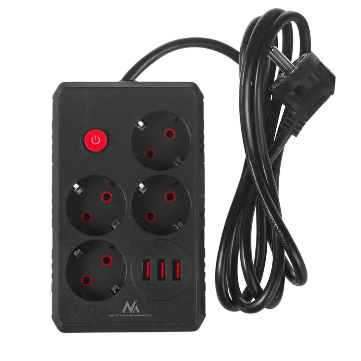 Maclean produžni kabel s 4 utičnice + 3xUSB, 110-240V AC 50/60Hz, 2.1A max 2500W, 1.5m, crni, MCE392 B