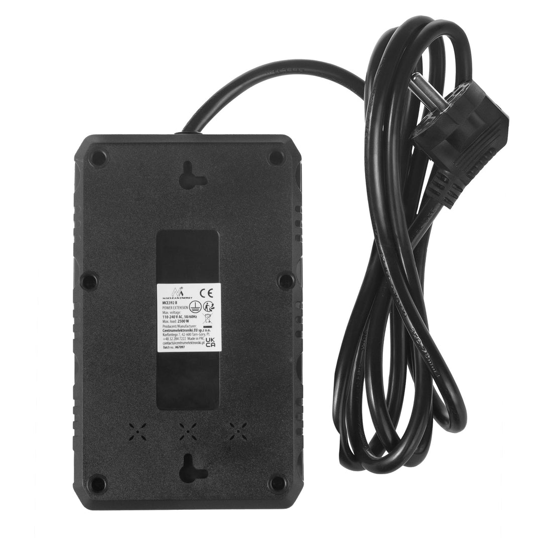 Maclean produžni kabel s 4 utičnice + 3xUSB, 110-240V AC 50/60Hz, 2.1A max 2500W, 1.5m, crni, MCE392 B