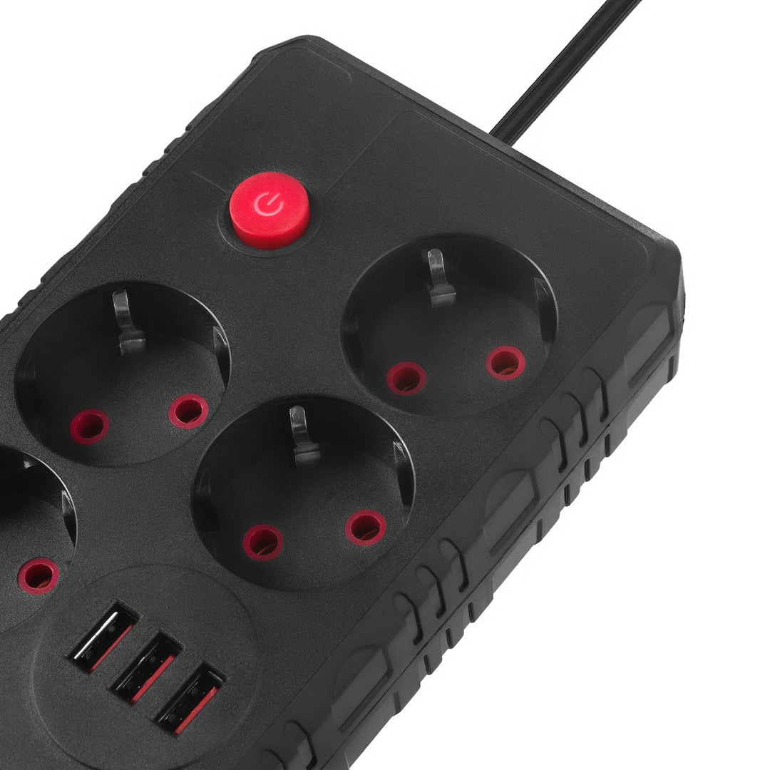 Maclean produžni kabel s 4 utičnice + 3xUSB, 110-240V AC 50/60Hz, 2.1A max 2500W, 1.5m, crni, MCE392 B
