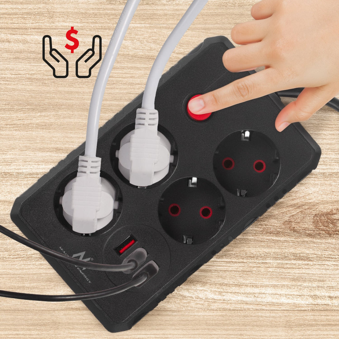 Maclean produžni kabel s 4 utičnice + 3xUSB, 110-240V AC 50/60Hz, 2.1A max 2500W, 1.5m, crni, MCE392 B