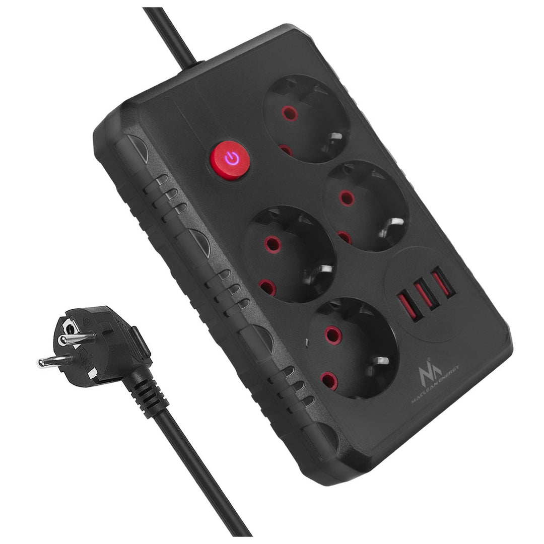 Maclean produžni kabel s 4 utičnice + 3xUSB, 110-240V AC 50/60Hz, 2.1A max 2500W, 3m, crni, MCE393 B