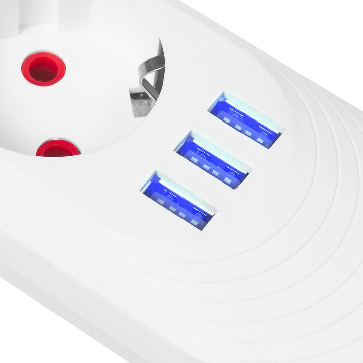 Maclean produžni kabel s 3 utičnice + 3xUSB, 110-240V AC 50/60Hz, 2.1A max 2500W, 1.5m, bijeli, MCE394 W
