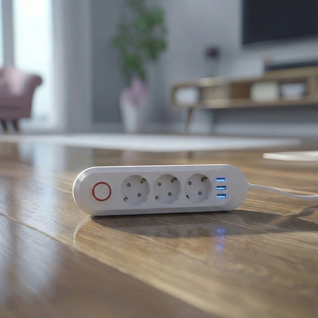Maclean produžni kabel s 3 utičnice + 3xUSB, 110-240V AC 50/60Hz, 2.1A max 2500W, 1.5m, bijeli, MCE394 W