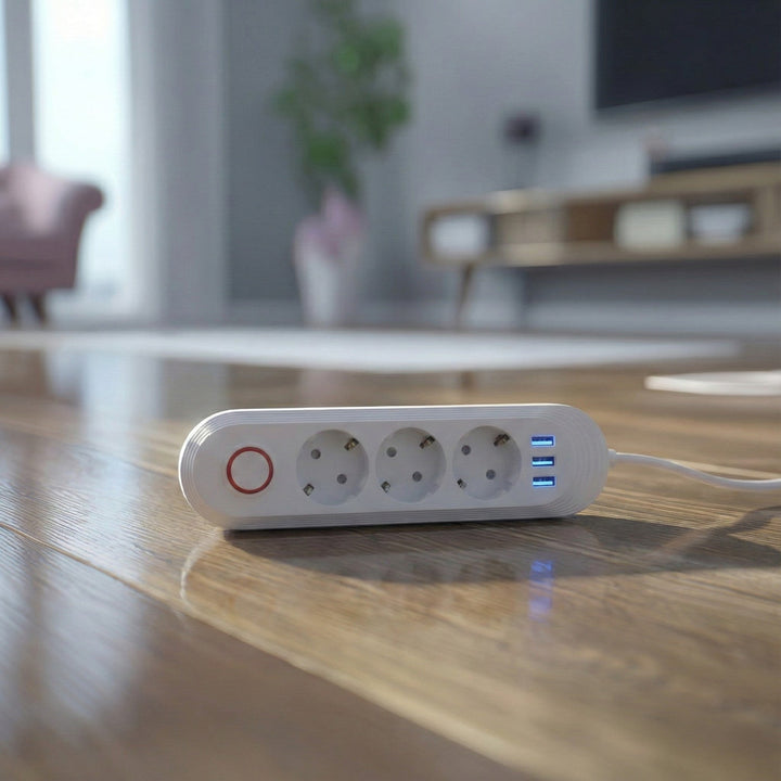 Maclean produžni kabel s 3 utičnice + 3xUSB, 110-240V AC 50/60Hz, 2.1A max 2500W, 1.5m, bijeli, MCE394 W