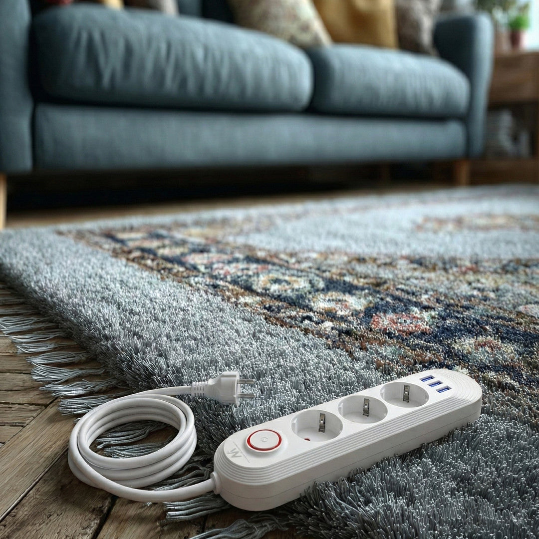 Maclean produžni kabel s 3 utičnice + 3xUSB, 110-240V AC 50/60Hz, 2.1A max 2500W, 1.5m, bijeli, MCE394 W
