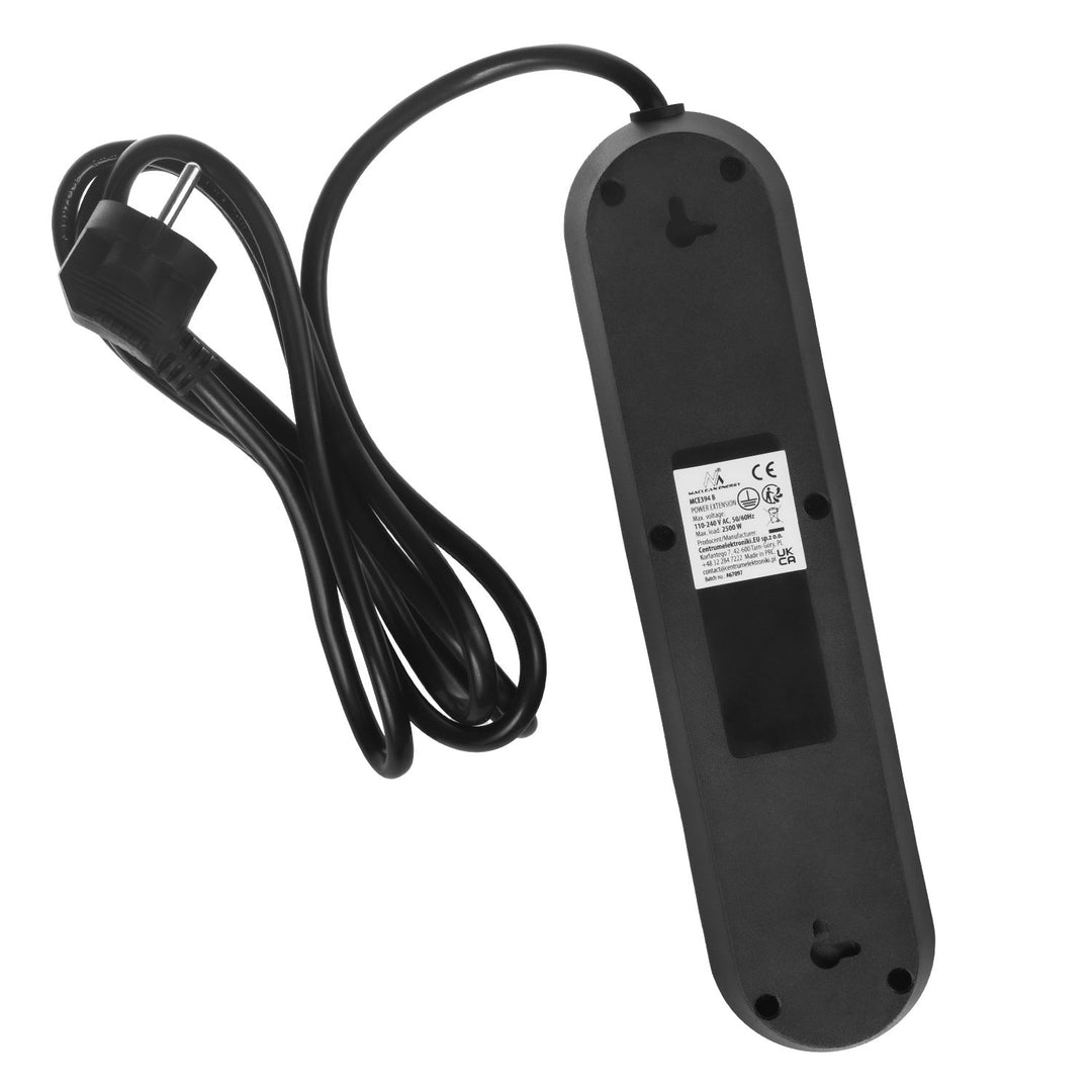 Maclean produžni kabel s 3 utičnice + 3xUSB, 110-240V AC 50/60Hz, 2.1A max 2500W, 1.5m, crna, MCE394 B
