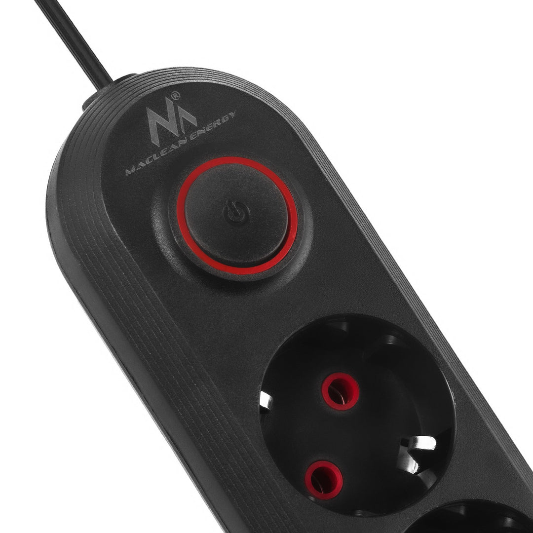 Maclean produžni kabel s 3 utičnice + 3xUSB, 110-240V AC 50/60Hz, 2.1A max 2500W, 1.5m, crna, MCE394 B