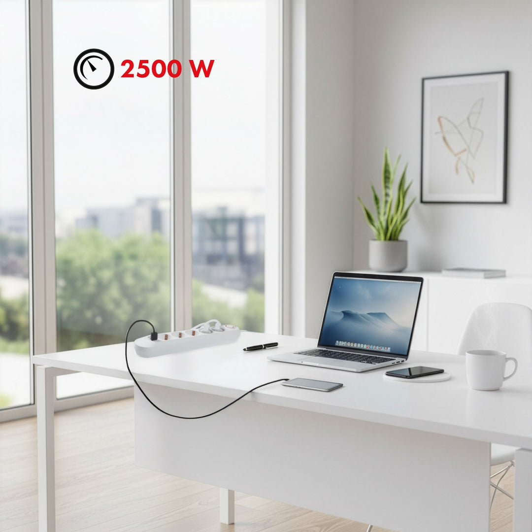 Maclean produžni kabel s 5 utičnica + 3xUSB, 110-240V AC 50/60Hz, 2.1A max 2500W, 1.5m, bijeli, MCE395 W