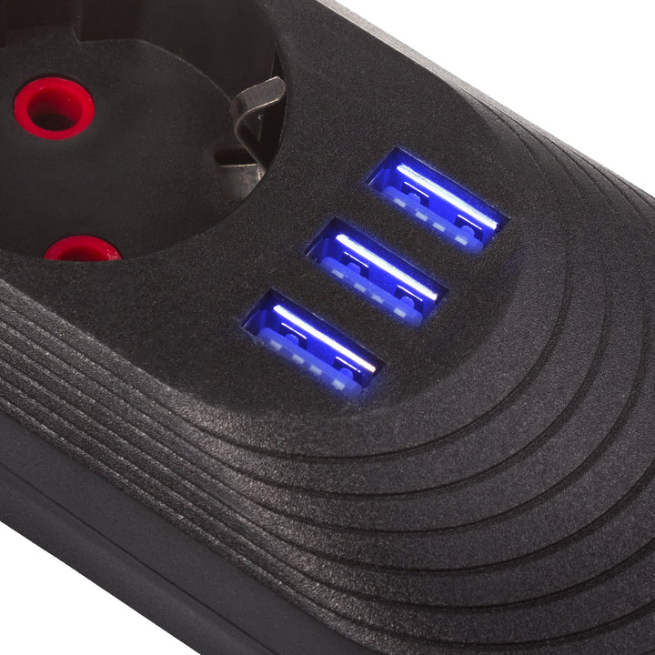 Maclean produžni kabel s 5 utičnica + 3xUSB, 110-240V AC 50/60Hz, 2.1A max 2500W, 1.5m, crni, MCE395 B